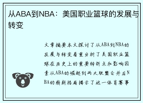 从ABA到NBA：美国职业篮球的发展与转变